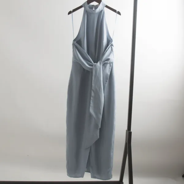 새틴 실크 원피스 봄 여름 새로운 패션 슬림 벨트 스타 포인트