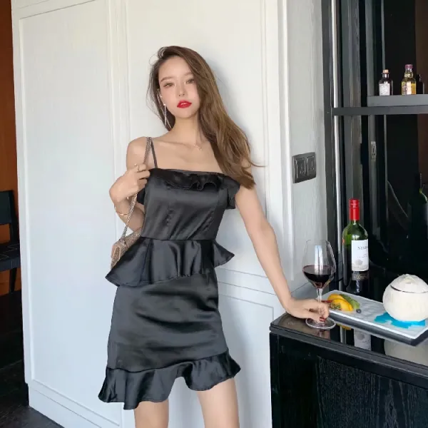 새틴 실크 원피스 2019 봄과 여름 새로운 숙녀 부드러운 새틴