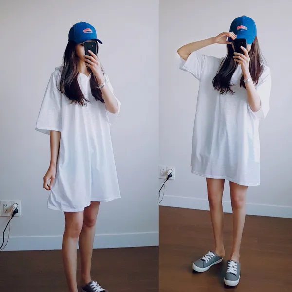 나날샵 여성티셔츠 후드티 빅사이즈 데일리룩 데이트룩 오버핏 반팔 임부복 브이넥 슬라브 베이직 캠퍼스룩 여성원피스 여성의류