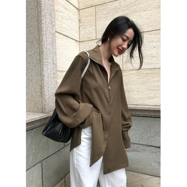 여름 노카라 블라우스 Xxoossoo 慵 게으른 바람 셔츠 여성