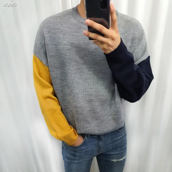 스타일에스 빅사이즈 Md 팔배색 오버핏 남자 니트