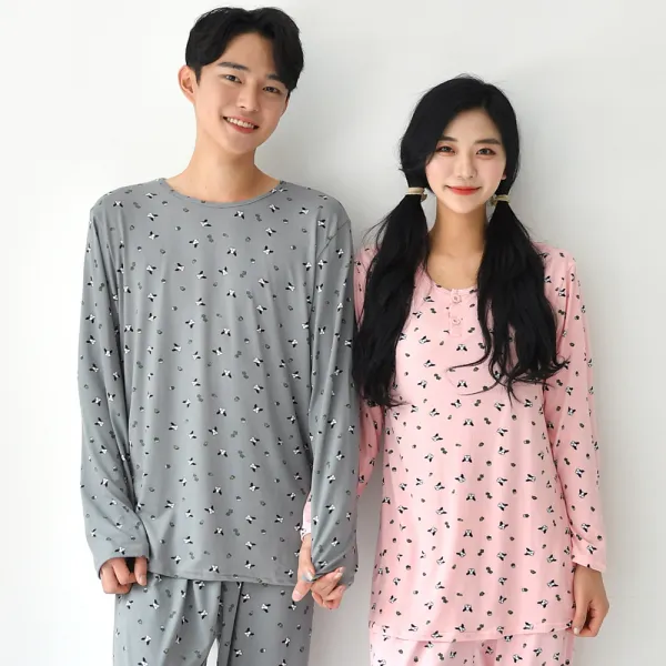 속옷미인 프렌치독 긴팔 커플잠옷 귀여운 파자마 홈웨어 피치기모