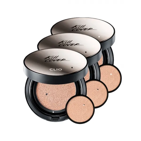 클리오 킬 커버 파운웨어 쿠션 Xp 본품 15g + 리필 15g 세트 3세트 02란제리