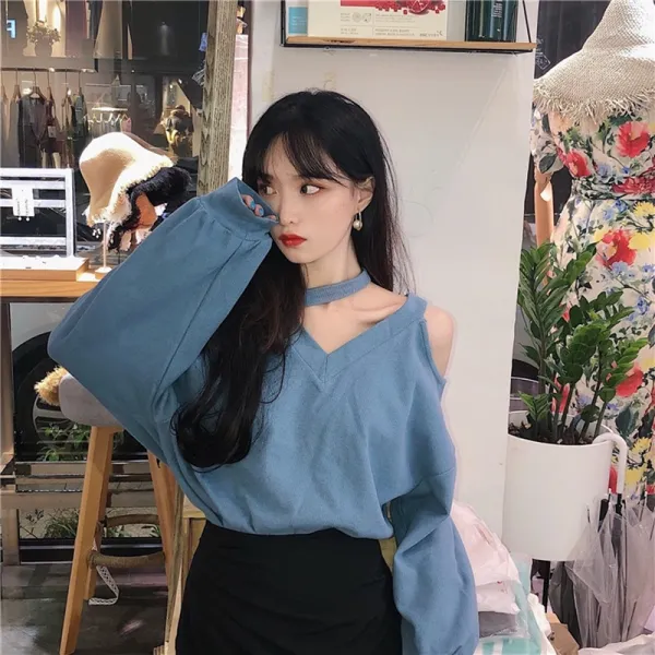 쥬베스 여성 트임 V넥 데일리 맨투맨